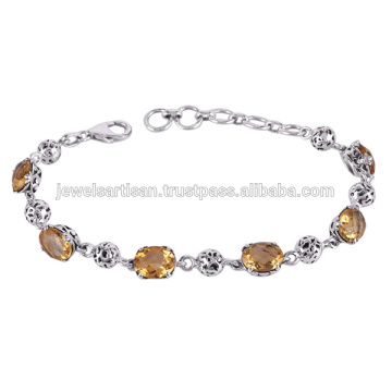 Beautiful Citrine Gemstone 925 Solid Silver Bracelet Jewelry